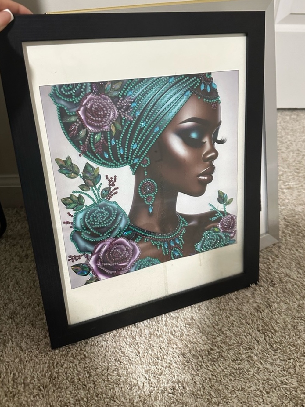 Framed African Art Print with Teal and Purple Accents